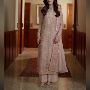 NAQSHI Elegant Pink Embroidered Pakistani Formal Wear